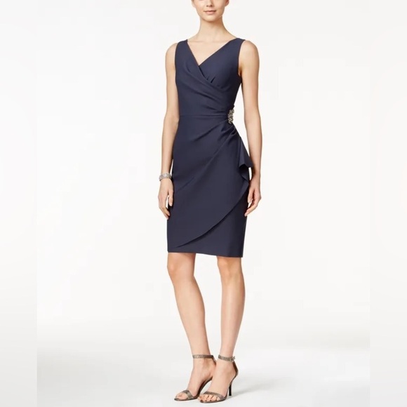 NWT Alex Evenings Compression Embellished Ruched Sheath Dress Charcoal